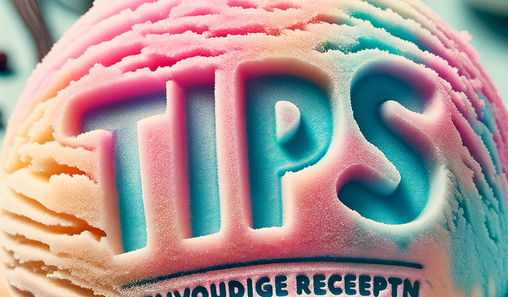 Close-up of colorful ice cream with "Tips: Eenvoudige Recepten en Handige Tricks" carved on top.