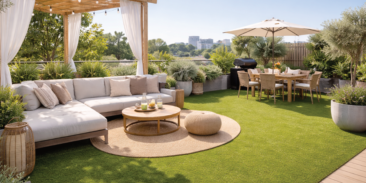 Dakterras met kunstgras