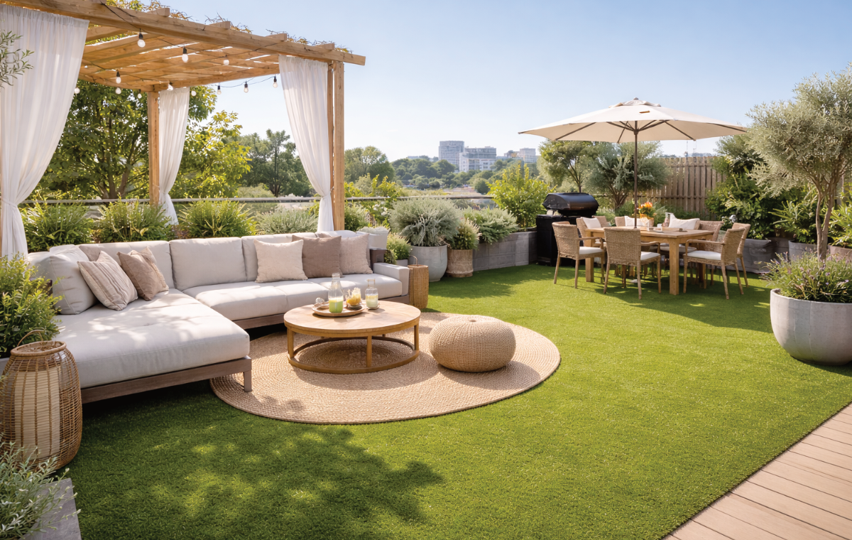 Dakterras met kunstgras