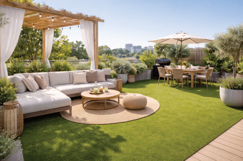 Dakterras met kunstgras